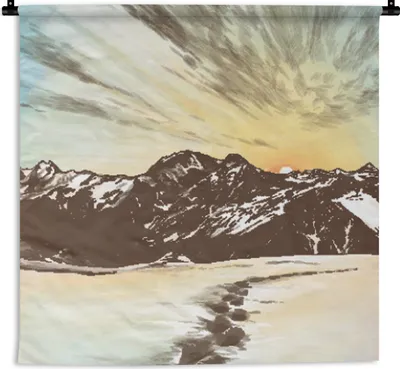 Produktbild von MuchoWow® Wandteppich Wandbehang Meer - Berge - Sonne 150x150 cm Tapisserie Dekoration Wandtuch - Wohnaccessoires - Modernes