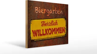 Produktbild von Holzschild Biergarten herzlich willkommen, 40x30 cm, Holzschilder Spruch Getränke Alkohol Bier Bayern