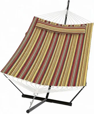 Produktbild von 2-Personen-Doppelhängematte mit Gestell und Kissen - 204 KG Schwerlast, mit Balanceseil, wetterbeständig, tragbar, für Terrasse Hinterhof Pool Camping