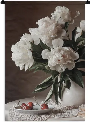 Produktbild von MuchoWow® Wandteppich Wandbehang Kirschen - Stilleben - Blumen 120x180 cm Tapisserie Dekoration Wandtuch - Schlafzimmer - Dekorationen für das Haus