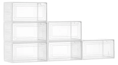 Obrázok produktu pre VEVOR úložné boxy na topánky stohovateľné boxy na topánky (6 ks) vhodné do veľkosti US 13, organizér na topánky z PP/PET s magnetickými dvierkami na uskladnenie vysokých podpätkov, topánok a klobúkov, priehľadné biele