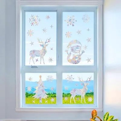 170 Kerstraamstickers - Selbstklebende Schneeflocken und Rentier Fensteraufkleber für winterliche Dekoration