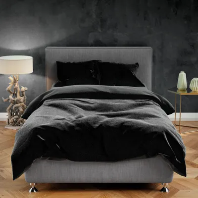 Produktbild von Teddy Plüsch Bettwäsche 200x220 cm Warme Winter Uni Wende Bettbezug Flauschig Anthrazit Schwarz 3 teilig