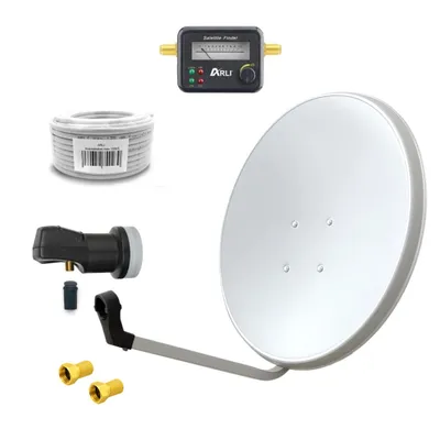 Produktbild von ARLI 60cm HD SAT Anlage weiss + Single LNB + 20m Koaxialkabel + Satfinder + 2x F-Stecker vergoldet