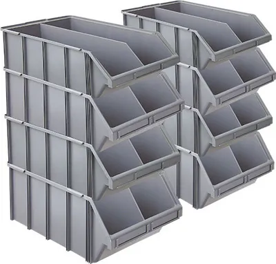 Produktbild von 8 XXL Sichtlagerkästen mit Trennwand, LxBxH 570/450x437x245 mm, 48 Liter, grau
