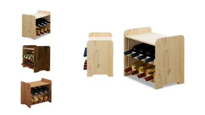 Produktbild von MODO24 Weinregal aus Holz, Flaschenregal, Massivholz Kiefer, 8 Flaschen, 44x36x25 cm, Weinständer, Stehend Weinschrank, Kellerregal, Natur, RW31