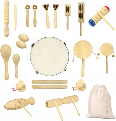 Produktbild von Holz Musikinstrumenten-Set für Kinder, 27-teilig, Natur