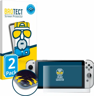 Produktbild von 2x BROTECT Fullscreen Schutzfolie für Nintendo Switch OLED-Modell Displayschutz Folie Fullcover Matt Entspiegelungsfolie