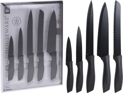 Produktbild von Excellent Houseware 5-tlg. Küchenmesser-Set Stahl Schwarz