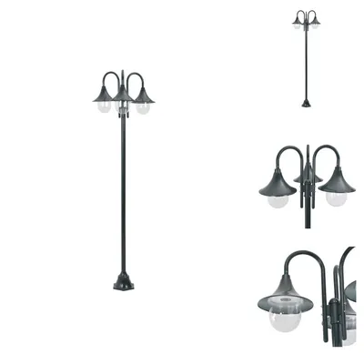 Immagine prodotto di vidaXL Dissuasore da giardino E27 220 cm in alluminio a 3 lanterne verde scuro - Illuminazione esterna