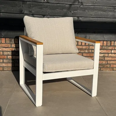 Produktbild von Gartensessel Cube Weiß Gartenstühl Aluminium/Holz – 22381W