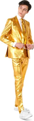 Produktbild von Teen Groovy Gold Anzug für Jugendliche - Karneval Kindergröße: 146