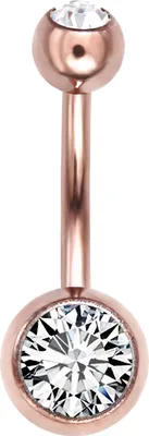 Produktbild von Karisma Bauchnabel Piercing Titan G23 Roségold Banana 5/8mm Kugeln Zirkonia Weiss Farbe Rosegold