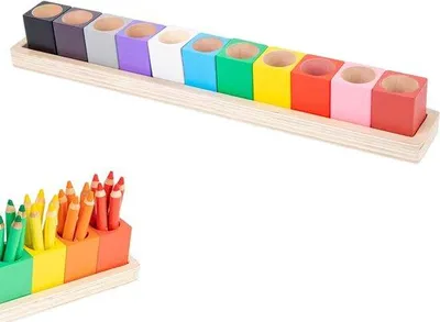 Immagine prodotto di Portagessetti in legno, 11 scomparti, legno massello, 44x6x6 cm, ufficio, scuola