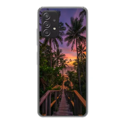 Produktbild von MuchoWow® Handyhülle Schutzhülle Hülle für Samsung Galaxy A33 5G Sonnenuntergang - Palmen - Strand Silikon Softcase Handy Hülle - Kartenhalter