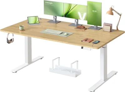 Productafbeelding van Elektrisch verstelbaar bureau 160 x 80 cm - Zit-sta bureau - Met USB-C en geheugenfunctie - Naturel eiken