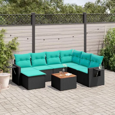Produktbild von 8-teiliges Gartensofa-Set mit Kissen, schwarzes Polyrattan