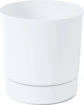 A white planter pot with a saucer, shown on a white background.
