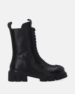 Produktbild von VENEZIA Damen Stiefeletten Ankle Boots Winterstiefel - Schwarze Damen-Schnürstiefel mit dicker Sohle aus Echtleder Rindsleder Schwarz Größe 36