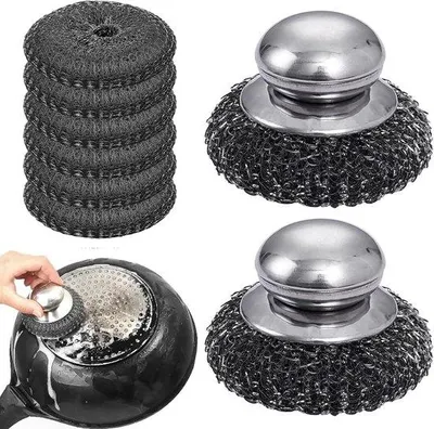 Zdjęcie produktu dla Zestaw szczotek do czyszczenia - stal nierdzewna - 7 cm - gąbka stalowa z ergonomicznymi uchwytami - do kuchni i łazienki