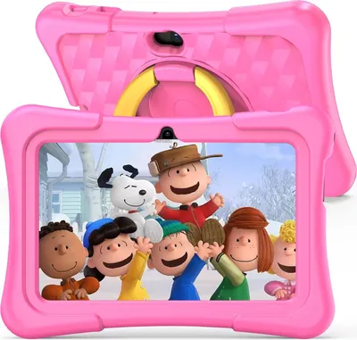 Android 11 Quad Core 2GB RAM 32GB ROM BT WiFi Dual Camera Educational Games Child Lock Pre-Installed Kids Software with Kids Tablet Case Type C(Rosa)