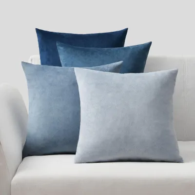 Productafbeelding van Set van 4 kussenhoezen, 50 x 50 cm, blauwe fluweel, voor banken, decoratieve kussens, zacht, met kleurverloop