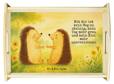 Produktbild von Mr. & Mrs. Panda holz serviertablett Igel Liebe Design - Weiß - Geschenk, Freundin, Holztablett, Servier Tablett, betttablett, Verheiratet, Dekotablett, sofatablett