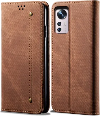 Obrázek produktu pro Xiaomi 12 Pro Pouzdro, Kožené Peněženkové Pouzdro s Magnetickým Uzavíráním a Stojánkem pro Xiaomi 12 Pro Hnědý