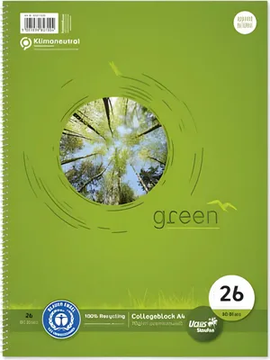 Produktbild von Staufen Collegeblock A4 80 Bl 70g Lin 26 Green 5mm kariert mit Rand