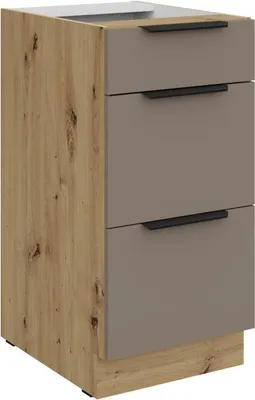 Produktbild von Küchenschrank mit Schubladen LUNARA – Breite 40 cm, Dunkelbeige/Eiche handwerklich gefertigt