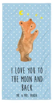 Produktbild von Mr. & Mrs. Panda Duschhandtuch Verliebter Bär - Blau Pastell - Geschenk, Verliebte, Badehandtuch, Spruch, To The Moon And Back, Großes, Strandtuch, Badelaken, Handtuch
