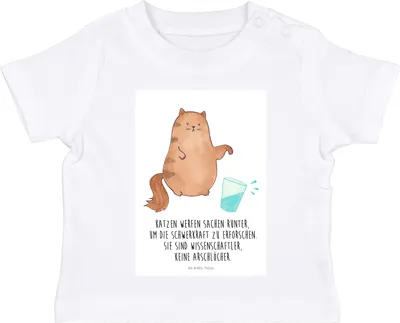 Produktbild von Mr. & Mrs. Panda Babyshirt Katze Wasserglas 12. - 18. Monat - Weiß - Geschenk,  T-Shirt, Öko Baby, Kinder Top, Wasser, Katzen, Glas, Neugierig, Shirt, Cat