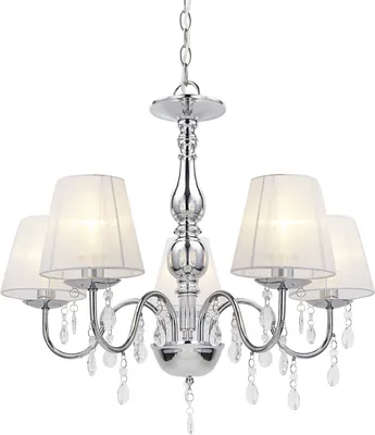 Kronleuchter 5-flammig Weiß [45cmx Ø54cm] Chrom Kristall Hängeleuchte [lux.pro]