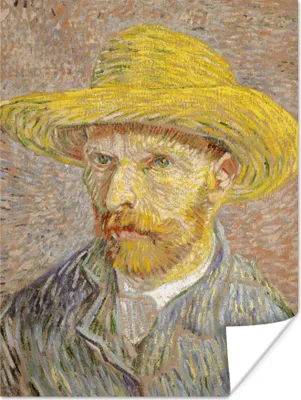 Produktbild von MuchoWow® Poster Selbstbildnis mit Strohhut - Vincent van Gogh 90x120 cm - Wohnzimmer