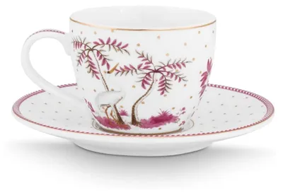 Produktbild von Jolie Dots Gold Pink Espressotasse mit Untertasse 120 ml