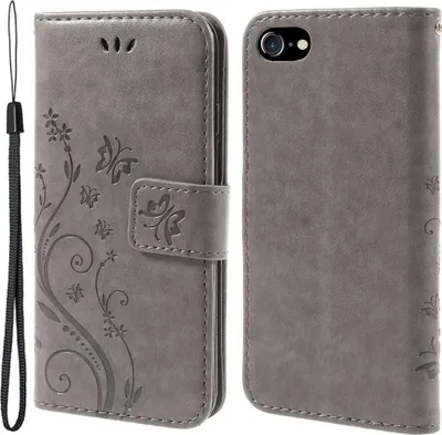 Produktbild von iPhone SE (2022/2020), iPhone 8 / 7 Hülle - Coverup Blumen & Schmetterlinge Klapphülle - Taupe Grau