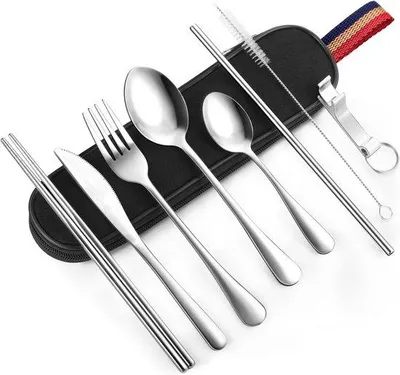 Immagine prodotto di Set di posate da campeggio leggero, 4 pezzi, argento