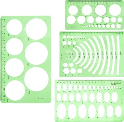 Produktbild von Geometrische Liniaalset - 4 Teile - Transparenzgrün - Schule, Büro, Gebäude