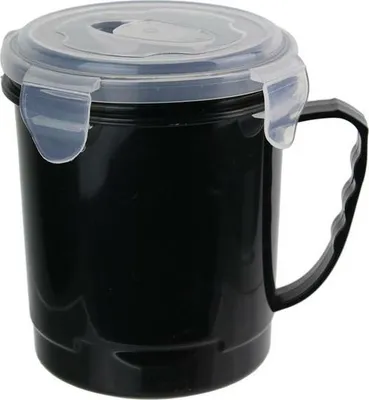 Zdjęcie produktu dla KUBEK NA ZUPĘ 630 ml czarny Z UCHWYTEM I POKRYWKĄ
