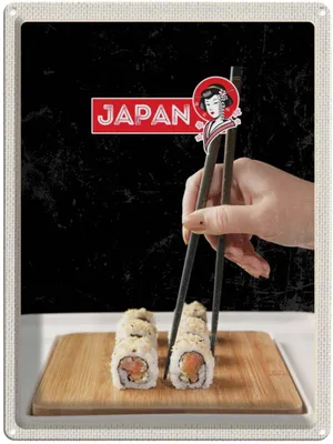 Produktbild von vianmo Blechschild 40x30 cm Japan Asien Abenteuer Reisen Urlaub Sushi Fisch Alge Stäbchen Bildmotiv Reisemotiv Essen Trinken