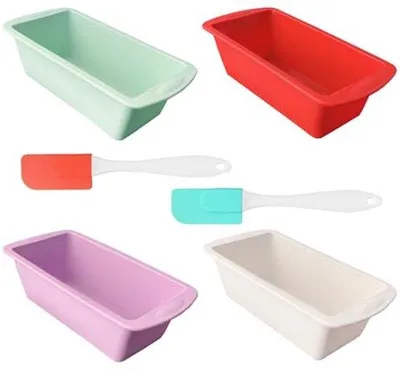 Produktbild von Silikon Backen Formen Set - 4 Stück Rechteckige Anti-Stick Backen Formen mit 2 Scrapers für Kuchen und Brot