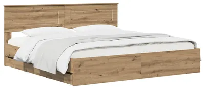 Imagen del producto de Estructura de cama con almacenamiento y cabecero, estilo roble artesanal, 180 x 200 cm