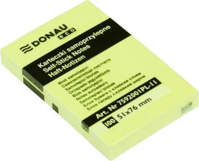 Produktbild von Selbstklebender Block DONAU Eco, 51x76mm, 1x100 Blatt, hellgelb