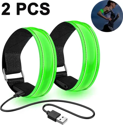 Produktbild von Led Armband Aufladbar, 2 STK Leuchtarmband USB Reflektorband Reflective Band Led Armbänder Leuchtband Kinder Reflektorbänder für Joggen Laufen Sport