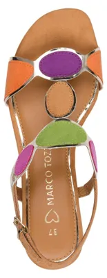 Produktbild von MARCO TOZZI Damen Sandale Textil Sandalette Metallic T-Riemen Vegan 2-28230-42, Größe:36 EU, Farbe:Mehrfarbig