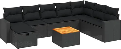 Produktbild von vidaXL 9-tlg. Garten-Sofagarnitur mit Kissen Schwarz Poly Rattan