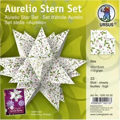 Produktbild von Faltblätter Aurelio Stern Ilex110g/qm 15x15cm weiß/rot/grün