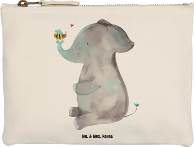 Produktbild von Mr. & Mrs. Panda Kulturtasche Elefant Biene Größe M - Weiß - Geschenk, Liebe, Schulmäppchen, Federmappe, Heiratsantrag, kosmetiktäschchen, Lustige Sprüche, Stoffbeutel