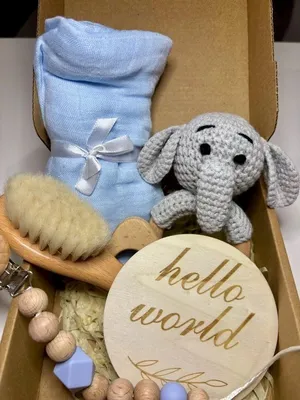 Produktbild von Playos® - Baby Geschenkset - Elefant - Hellblau - 6 Stück - Baby Shower Geschenk - Beißring - Schnullerschnur - Baby Shower - Geschenkset Baby - Baby Spielzeug - 0 Jahr - Geburt Geschenk