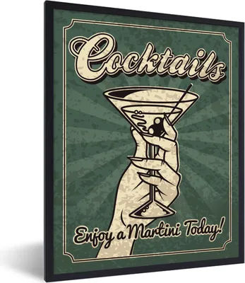 Produktbild von MuchoWow® MuchoWow® Gerahmtes Poster Vintage-Illustration Martini-Cocktail 30x40 cm - Poster mit zchwarzem Bilderrahmen - Wanddeko - Kunstdrucke